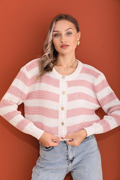 ŞİMAL Women's Stripe Patterned Button Closure Knitwear Knitted Cardigan 250159   -