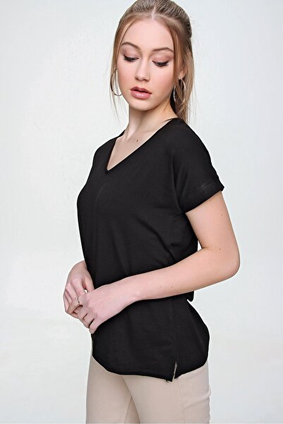 ŞİMAL Γυναικείο φαρδύ μπλουζάκι με λαιμόκοψη V 250016 -