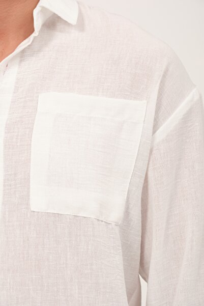 Domoda Біла сорочка з текстурованою тканиною, зручний крій, літня, з однією кишенею, для чоловіків @teramo