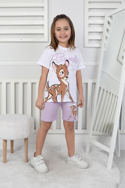 NEWKİDS 3-8 Years Old Printed Shorts Girl's Suit