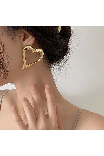 İPAR AKSESUAR Romantic Big Heart Dangle Earrings - Metal Gold