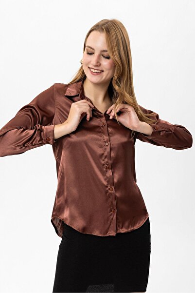 ŞİMAL Kadın Uzun Kol Saten Gömlek 255123 -