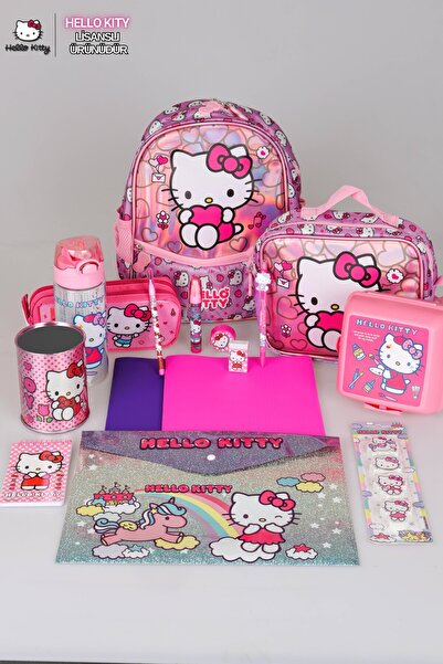 Hello Kitty Tek Bölmeli Küçük Boy 32 Cm Anaokul,beslenme Ve Kalem Çantası Ile...