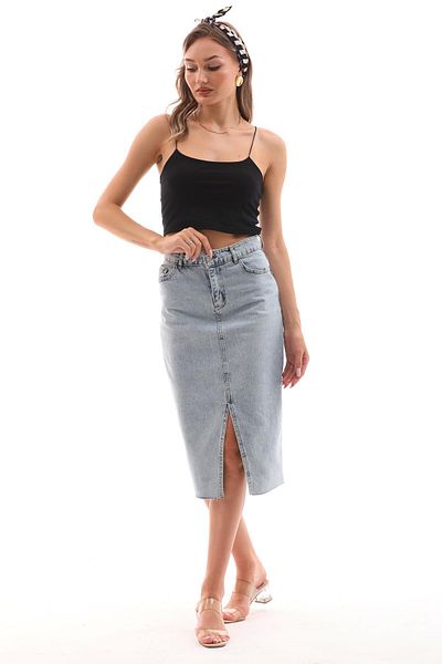 ŞİMAL Fusta de damă din denim cu detaliu cu fantă în față 250369   -