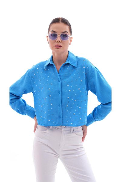 ŞİMAL Cămașă scurtă casual Yıldız Stone brodata pentru femei 250228   -