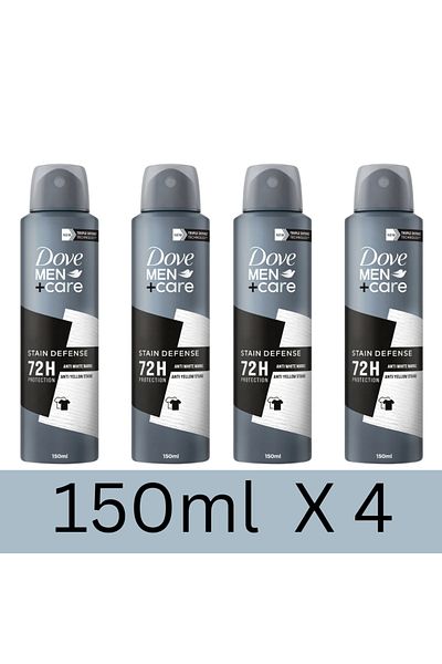 Dove Men Care Deodorant Body Spray, Clean Scent, 72-Hour Stain Defense, Anti-Marks & Stains, 150ml x4