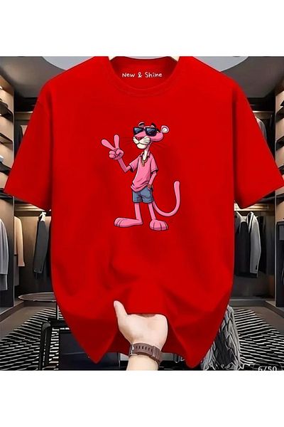 New Shine 1 T-Shirt Is a Gift for Purchases of 6 or More in the Cart - Pink Panther Printed Oversize T-Shirt