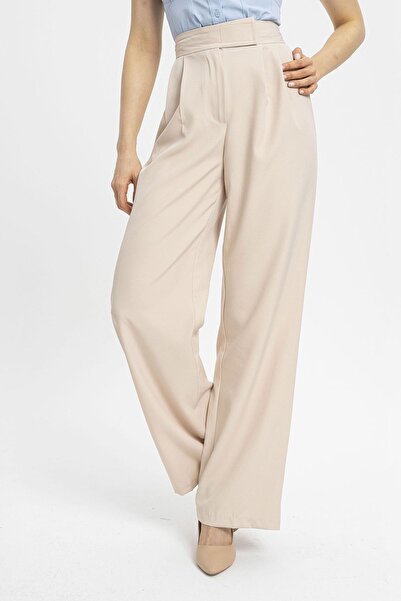 ŞİMAL Women's Velcro Detailed Wide Leg Fabric Trousers 255255 -