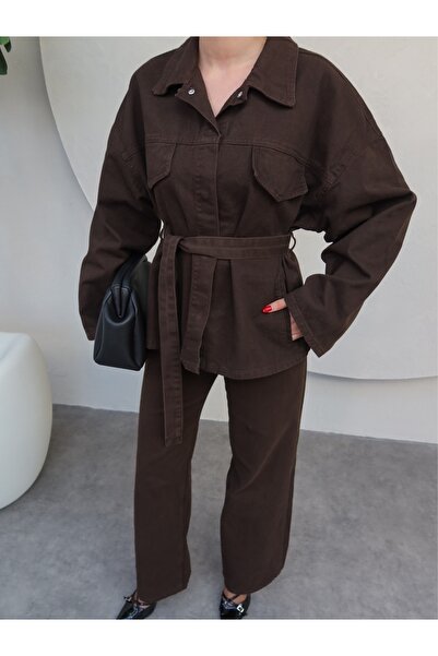 ESRAHELVACI Σετ παντελόνι τζιν με γιακά με πατιλέτα