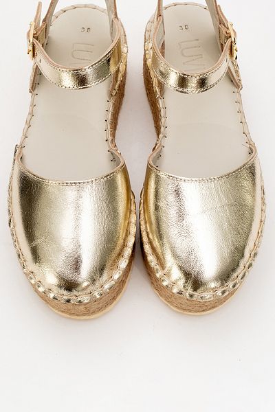 LuviShoes Dámské sandály VIBA Gold z pravé kůže se slámovou výplní