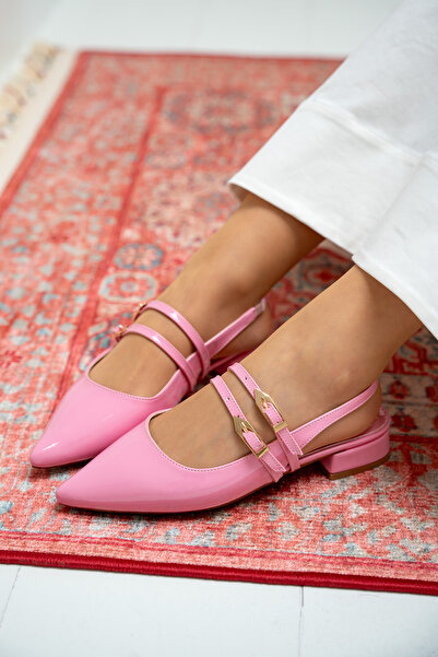 LAMİNTA Holly Şeker Pembe Rugan Çift Toka Detaylı Kadın Babet