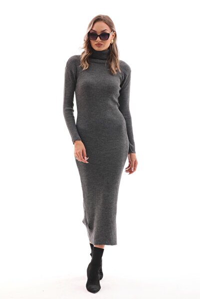 ŞİMAL Rochie lungă de damă cu gât cu nervuri - 245029