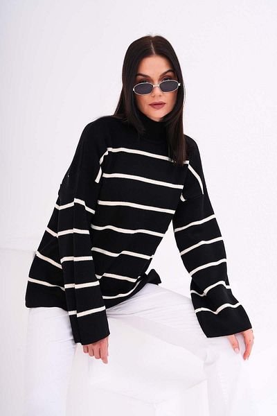 ŞİMAL Thin Striped Loose Knitwear Women's Sweater - Half Turtleneck 245154