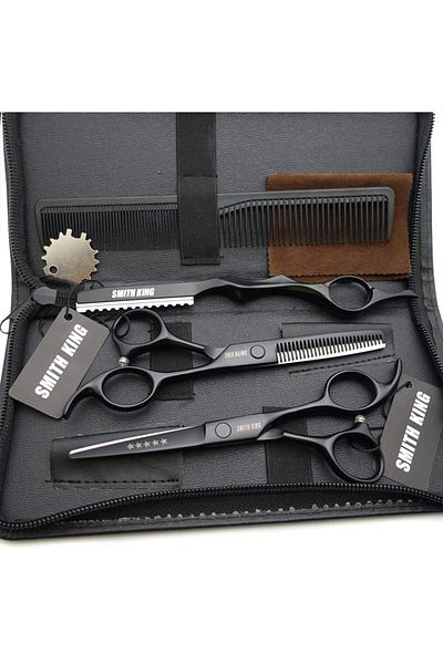 Smithking 5.5 Hair Cutting Scissors Set with Razor Combs & Case, Thinning Shears (Black)