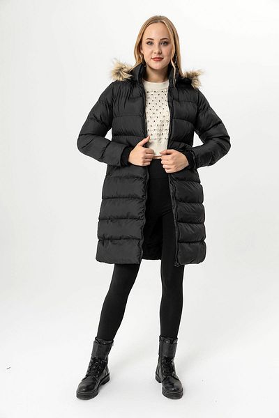 ŞİMAL Long Puffer Jacket with Hood and Feather Detail - Women 245135