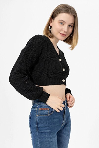 ŞİMAL Women's Short Cardigan with Metal Button Detail - 245244