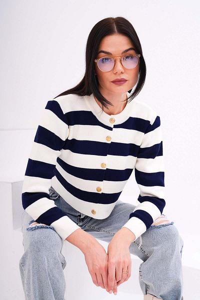 ŞİMAL Women's Stripe Patterned Button Closure Knitwear Knitted Short Cardigan 250404   -