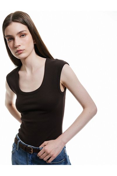 Koton Slim Fit Cotton Sleeveless U Neck Basic Crop Body