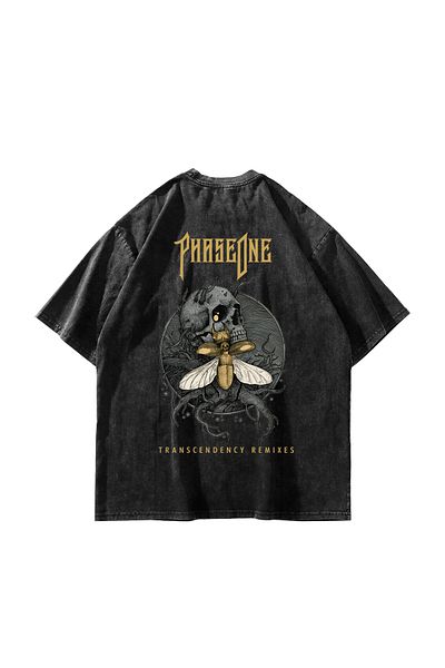 Sekizbiraltı Πλένεται μαύρη μπλούζα Phaseone με στάμπα Unisex Oversize