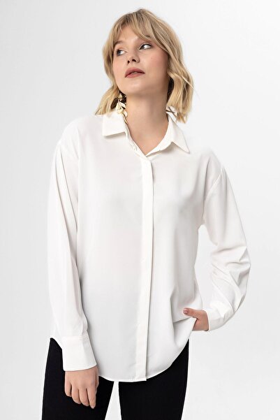 ŞİMAL Kadın Gizli Düğmeli Uzun Kol Gömlek 255235 -