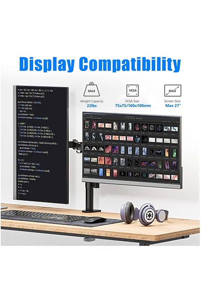 COOYA حامل شاشة مزدوج، لشاشتين LCD LED، مناسب للمكتب والمنزل