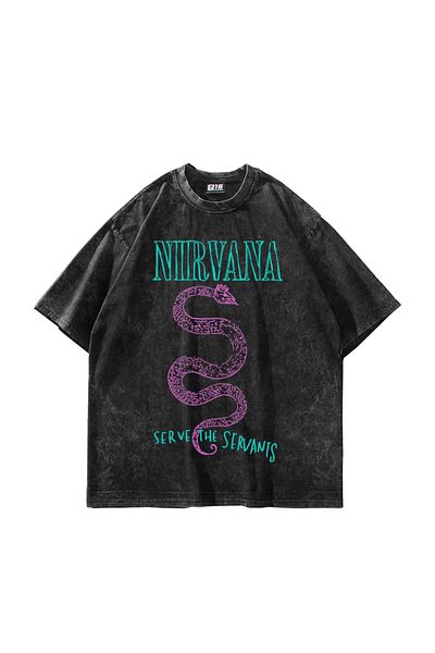 Sekizbiraltı Nirvana - Tricou unisex supradimensionat negru cu imprimeu Serve The Servants