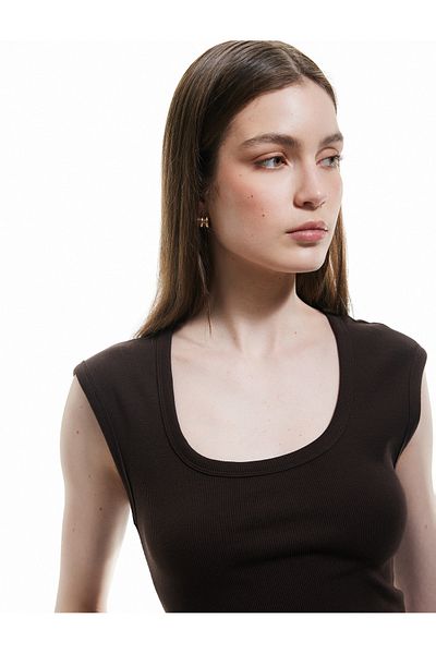 Koton Slim Fit Cotton Sleeveless U Neck Basic Crop Body