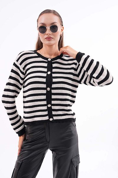 ŞİMAL Cardigan tricotat pentru femei, cu model în dungi, cu nasturi metalici 250173   -