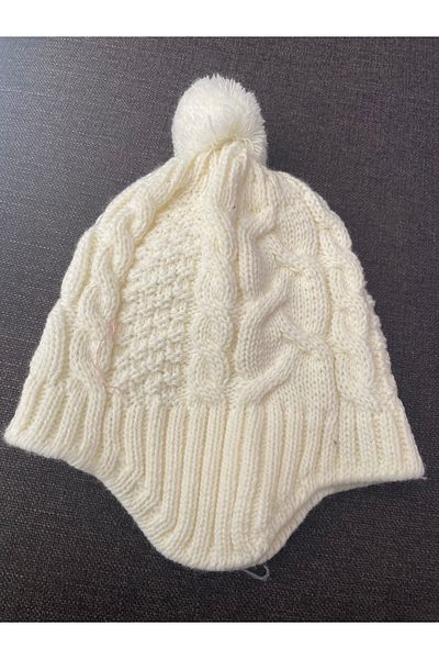 Tuğçe Denktaş Headset Single Pompom Wide Hair Braided Child Beanie