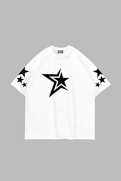 Sekizbiraltı Λευκό μπλουζάκι 816 Stars Printed Oversize Unisex