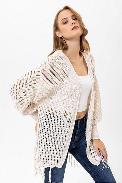 ŞİMAL Women's Tassel Detailed Open Front Shrug Cardigan 250392 -