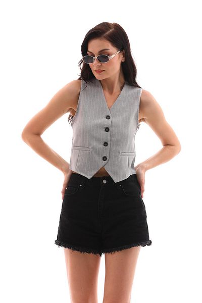 ŞİMAL Striped Women's Vest - Fabric with Button Detail