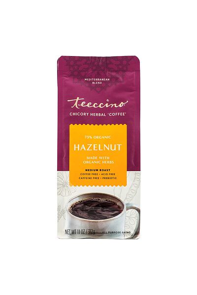 Teeccino Hazelnut Chicory Coffee Alternative - Prebiotic, Caffeine-Free, Acid-Free, Medium Roast, 11 oz