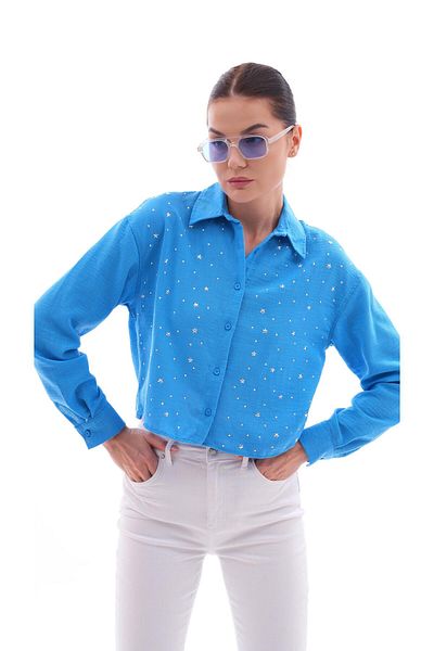 ŞİMAL Cămașă scurtă casual Yıldız Stone brodata pentru femei 250228   -