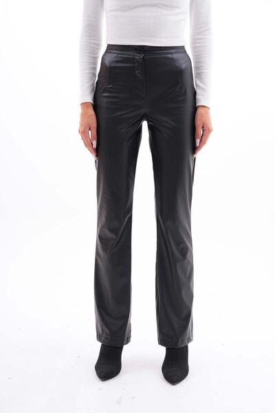 ŞİMAL Women's Pipe Leg Leather Pants 245252   -