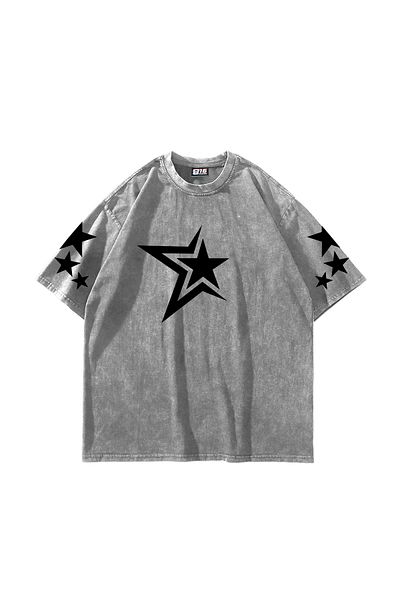 Sekizbiraltı Πλενόμενο λευκό μπλουζάκι 816 Stars Printed Oversize Unisex