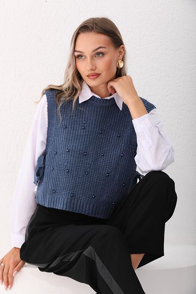 ŞİMAL Knitwear Women's Sweater - Side Detail and Pearl Accessory245030