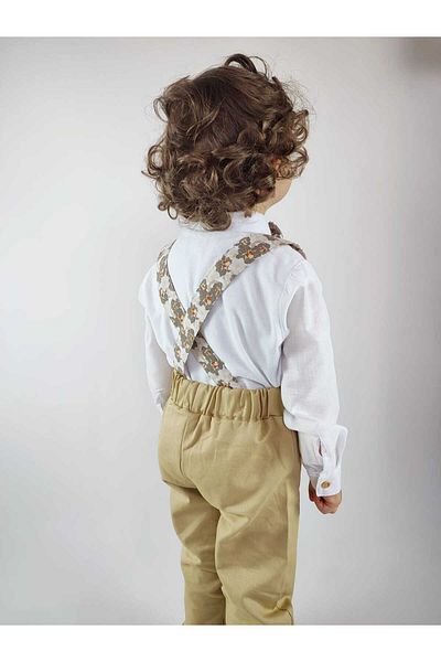 GAMZEAKKUŞ Long Sleeved Shirt, Salopet Strap Pants, Bow Tie 3Pcs Suit for Boys