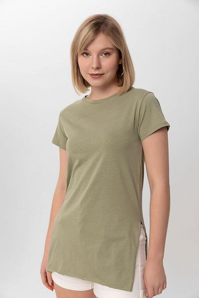 ŞİMAL Women's Side Slit Detailed Crew Neck T-Shirt240096 -
