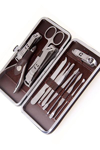 LOVYCO 13 Pcs Stainless Steel Manicure Pedicure Kit with Leather Case, Travel Kit