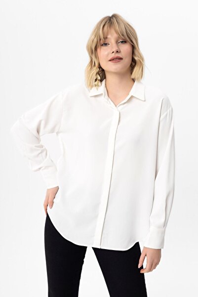 ŞİMAL Kadın Gizli Düğmeli Uzun Kol Gömlek 255235 -