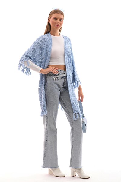 ŞİMAL Kadın Yarasa Kol Püsküllü Triko Örme Hırka 255203 -