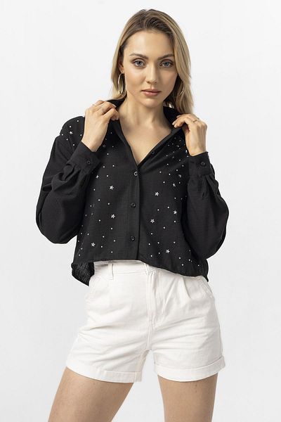 ŞİMAL Cămașă scurtă casual Yıldız Stone brodata pentru femei 250228   -