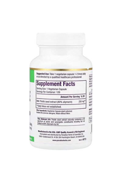 Paradise Herbs Milk Thistle Extract, 250 mg, 120 Vegetarian Capsules