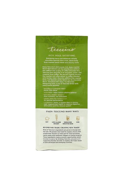 Teeccino Maca Chocolaté Chicory Coffee - Prebiotic, Caffeine-Free, Acid-Free, Dark Roast, 11oz