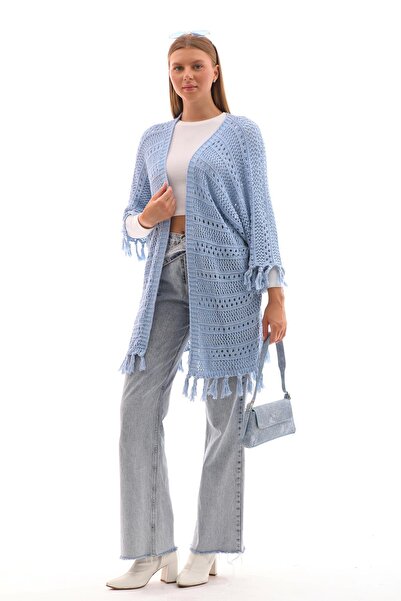 ŞİMAL Kadın Yarasa Kol Püsküllü Triko Örme Hırka 255203 -