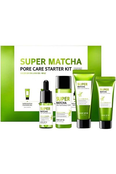 Some By Mi Korean Super Matcha Pore Care Starter Kit - Toner + Serum + Cleansing Gel + Clay Mask