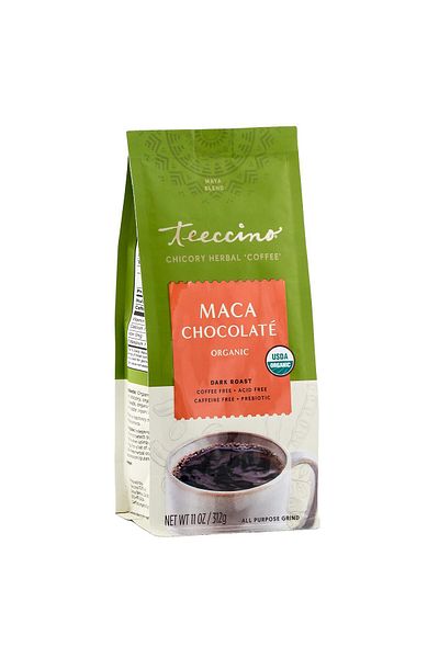 Teeccino Maca Chocolaté Chicory Coffee - Prebiotic, Caffeine-Free, Acid-Free, Dark Roast, 11oz