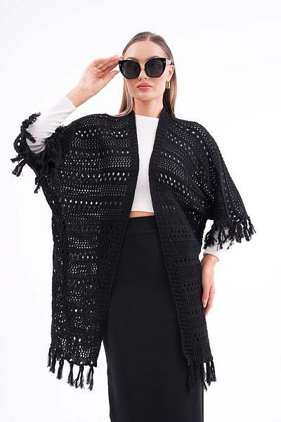 ŞİMAL Women's Bat Sleeve Tasseled Knitwear Knitted Cardigan 250373   -
