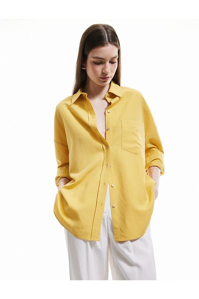 Koton Viscose Linen Blended Long Sleeve Shirt with Pockets
